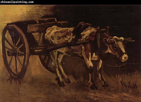 Vincent Van Gogh Cart With red and White Ox (nn04)