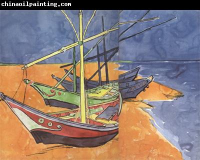 Vincent Van Gogh Boats on the Beach of Saintes-Maries (nn04)